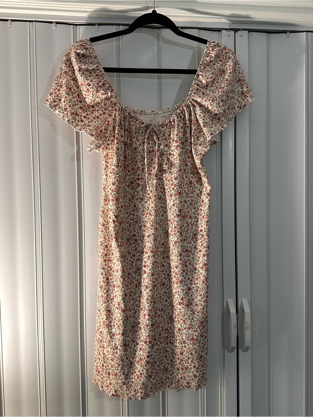 Floral Ruffle-Trim Cotton Dress in Pink Cream